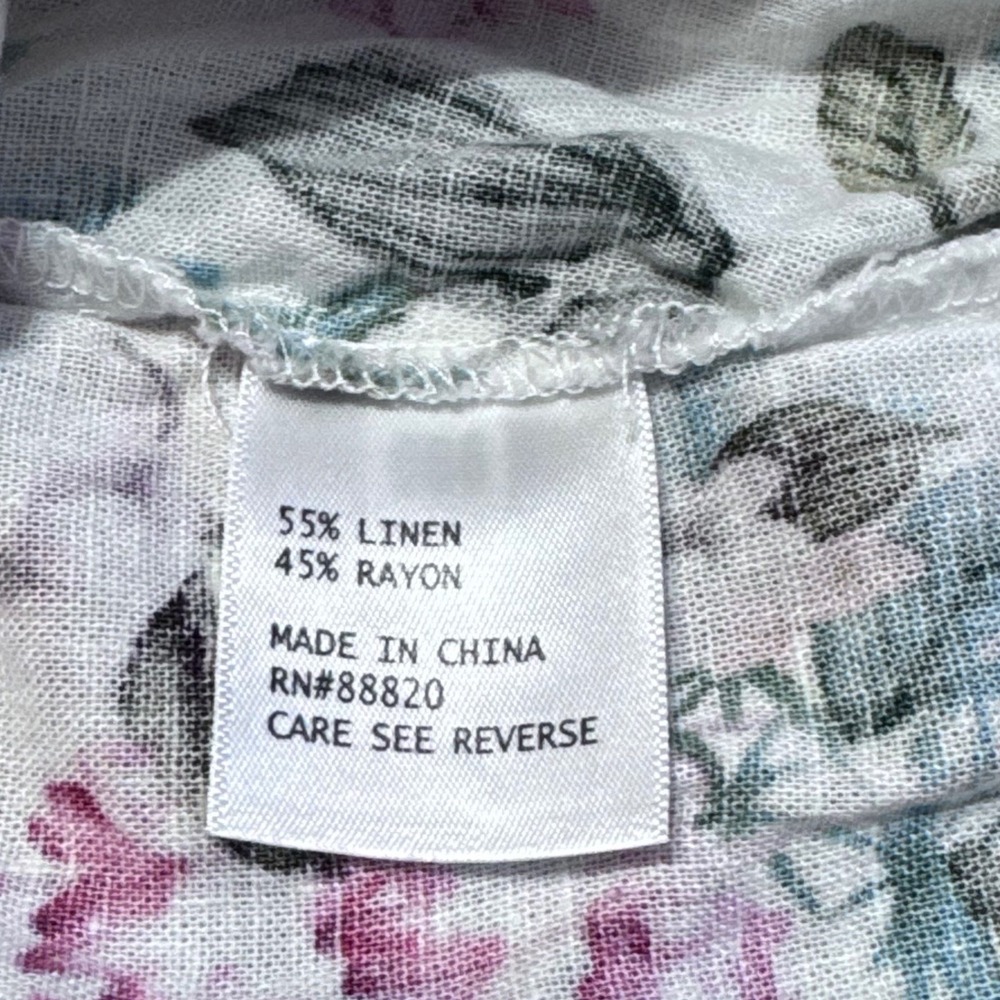 Saint Tropez West Floral Linen Blend Babydoll Top 1X Pink White Roll Tab Sleeve‎ - Picture 4 of 14